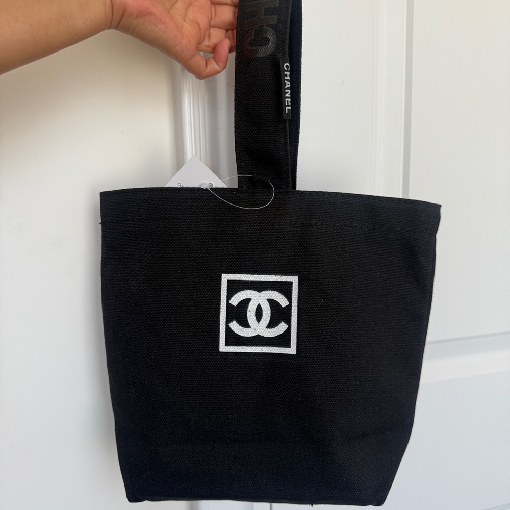 CHANEL Small Black Canvas Logo Tote